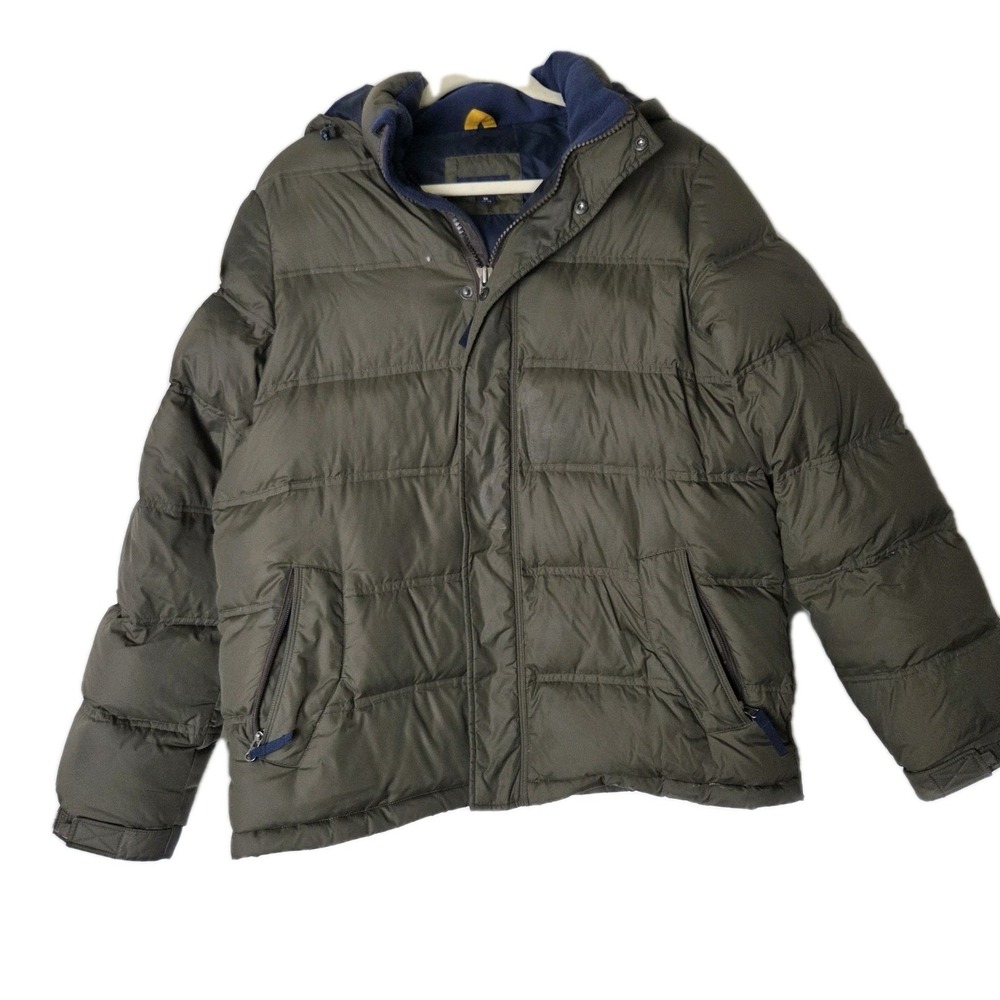 Lands' End Men's Down Puffer Jacket Olive Green Med Outdoor Warm Insulated